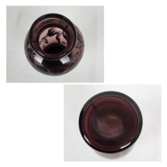 Vintage Amethyst Hand Blown Glass Vase Floral Silver Overlay 5.5" Purple Flowers - Picture 6 of 12